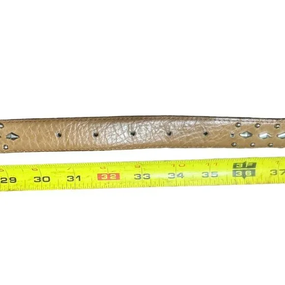 Vtg Jana Western Belt Brown Genuine‎ Leather Silver Studded Waist Size 31"-35" - Picture 9 of 9